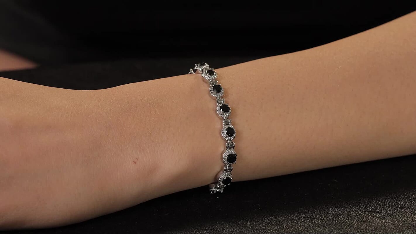 Thai Black Spinel 3.35 ctw Bracelet in Stainless Steel (6.50-8.0In)