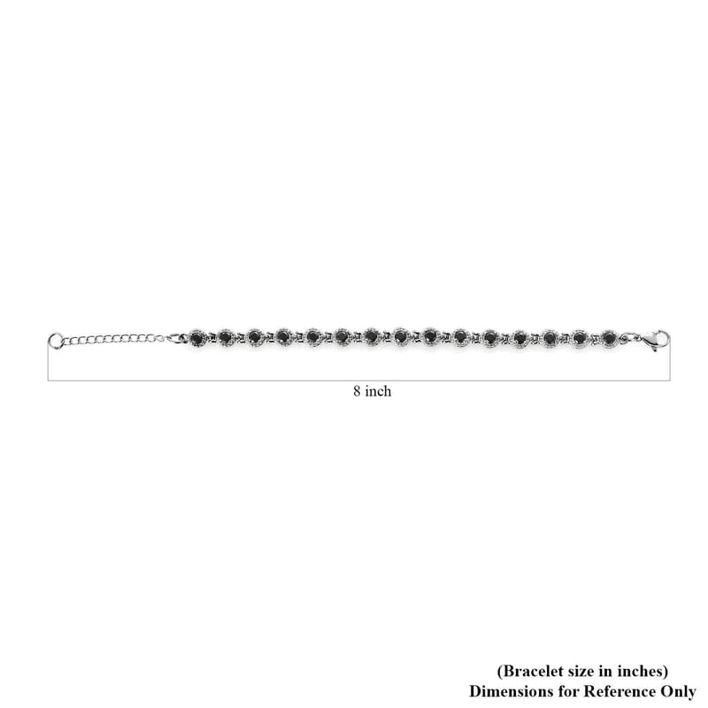 Thai Black Spinel 3.35 ctw Bracelet in Stainless Steel (6.50-8.0In) 