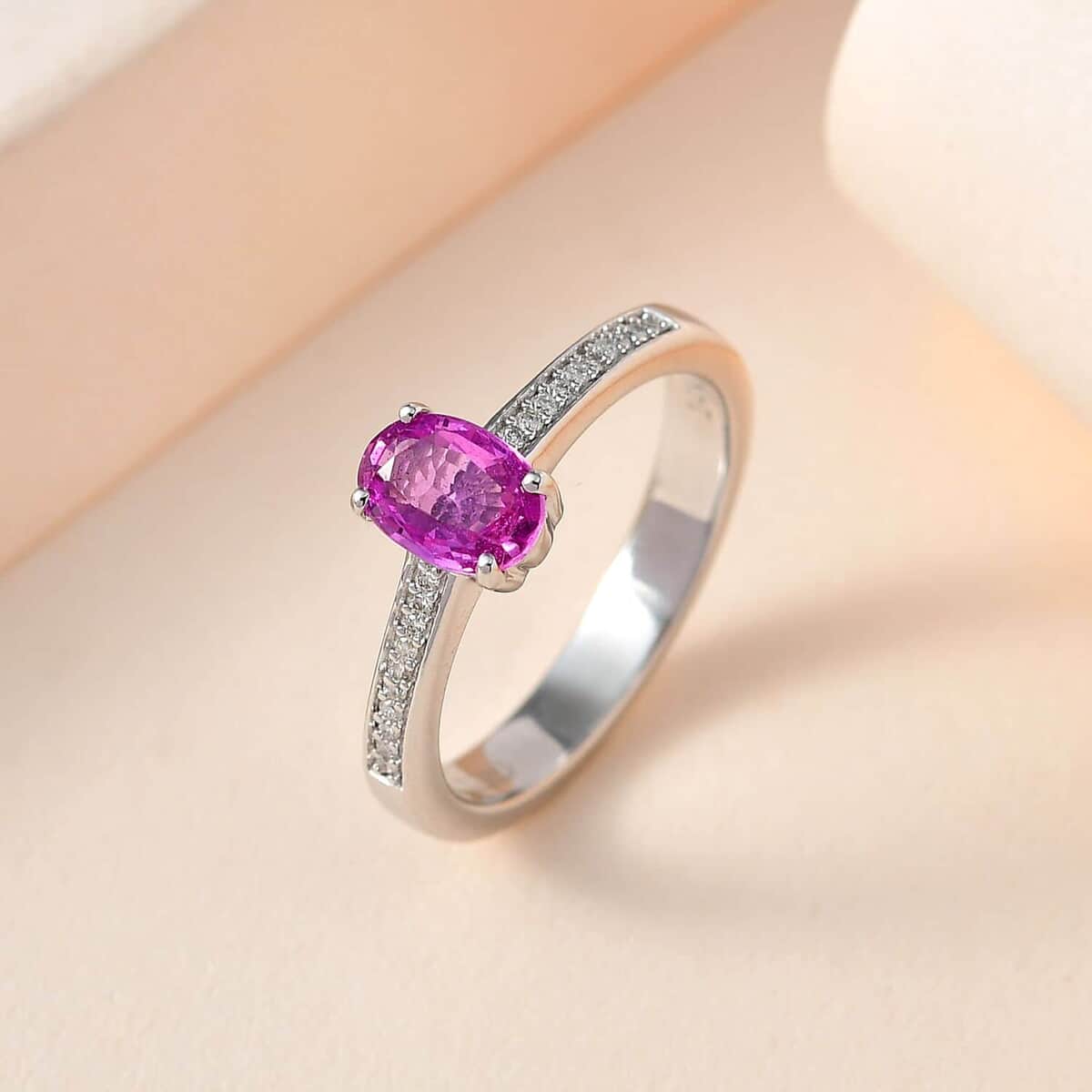 Luxoro 14K White Gold AAA Natural Ceylon Pink Sapphire, Diamond (G-H, I2) Ring (Size 10.0) 1.10 ctw image number 1