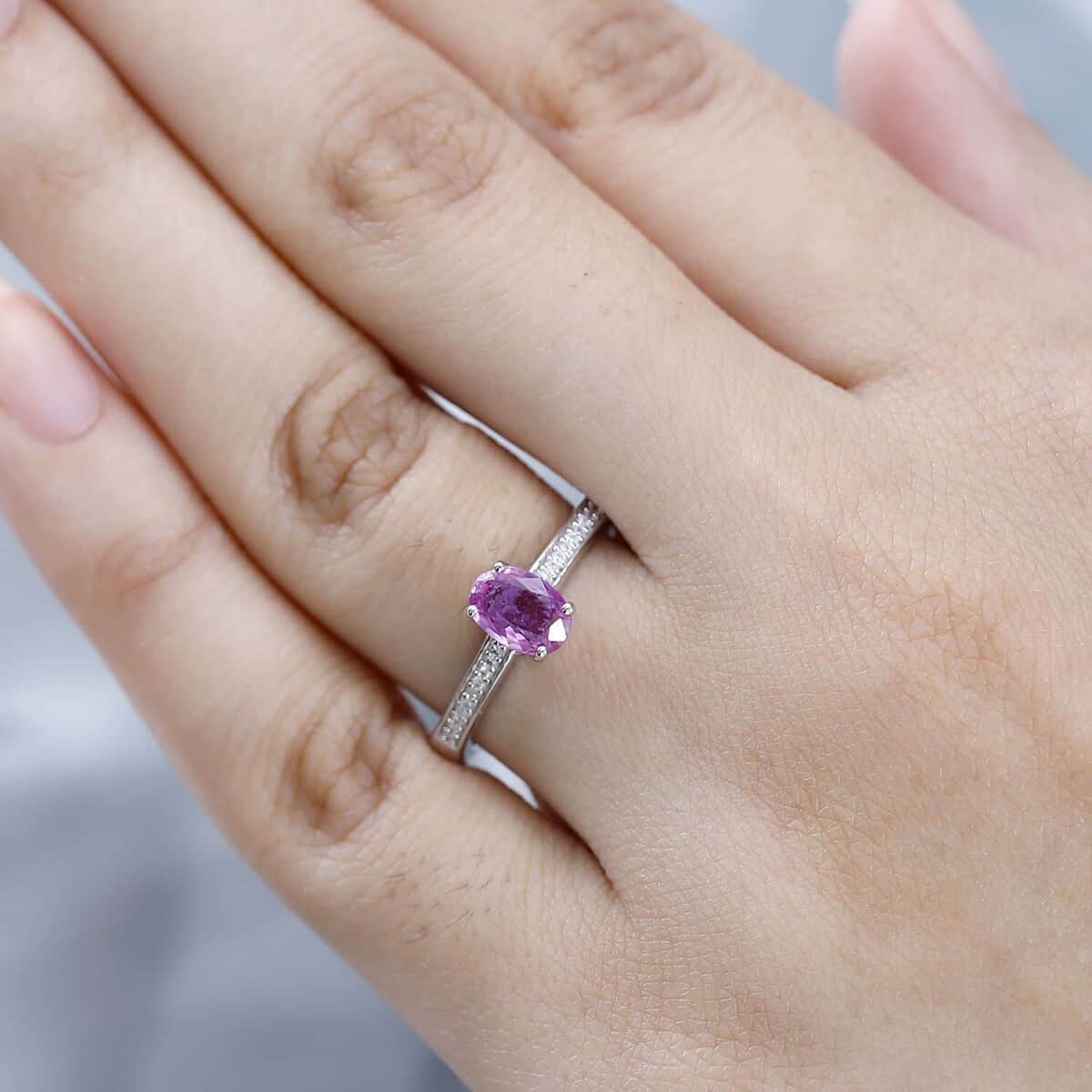 Doorbuster Luxoro 14K White Gold AAA Natural Ceylon Pink Sapphire and G-H I2 Diamond Ring 1.10 ctw image number 2
