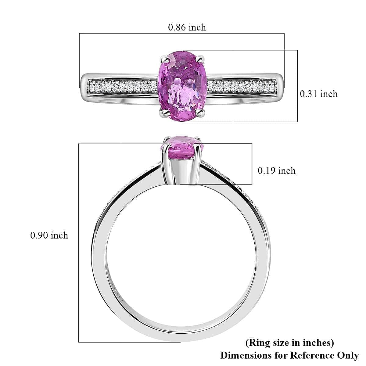 Luxoro 14K White Gold AAA Natural Ceylon Pink Sapphire, Diamond (G-H, I2) Ring (Size 10.0) 1.10 ctw