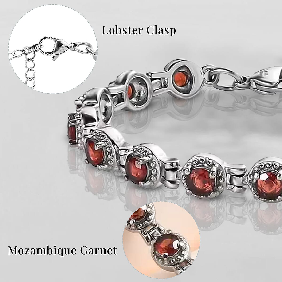 Mozambique Garnet Bracelet in Stainless Steel (6.50-8.0In) 5.25 ctw image number 2