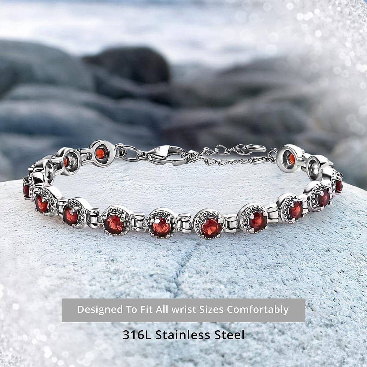 Mozambique Garnet Bracelet in Stainless Steel (6.50-8.0In) 5.25 ctw image number 4
