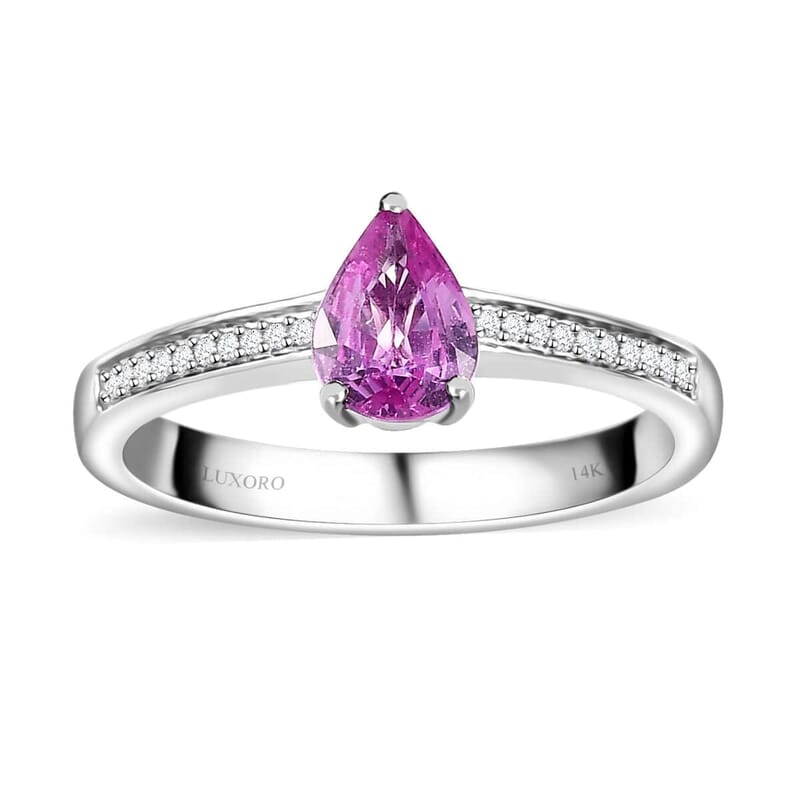 Luxoro AAA Natural Ceylon Pink Sapphire and G-H I2 Diamond 0.90 ctw Ring in 14K White Gold (Size 10.0)