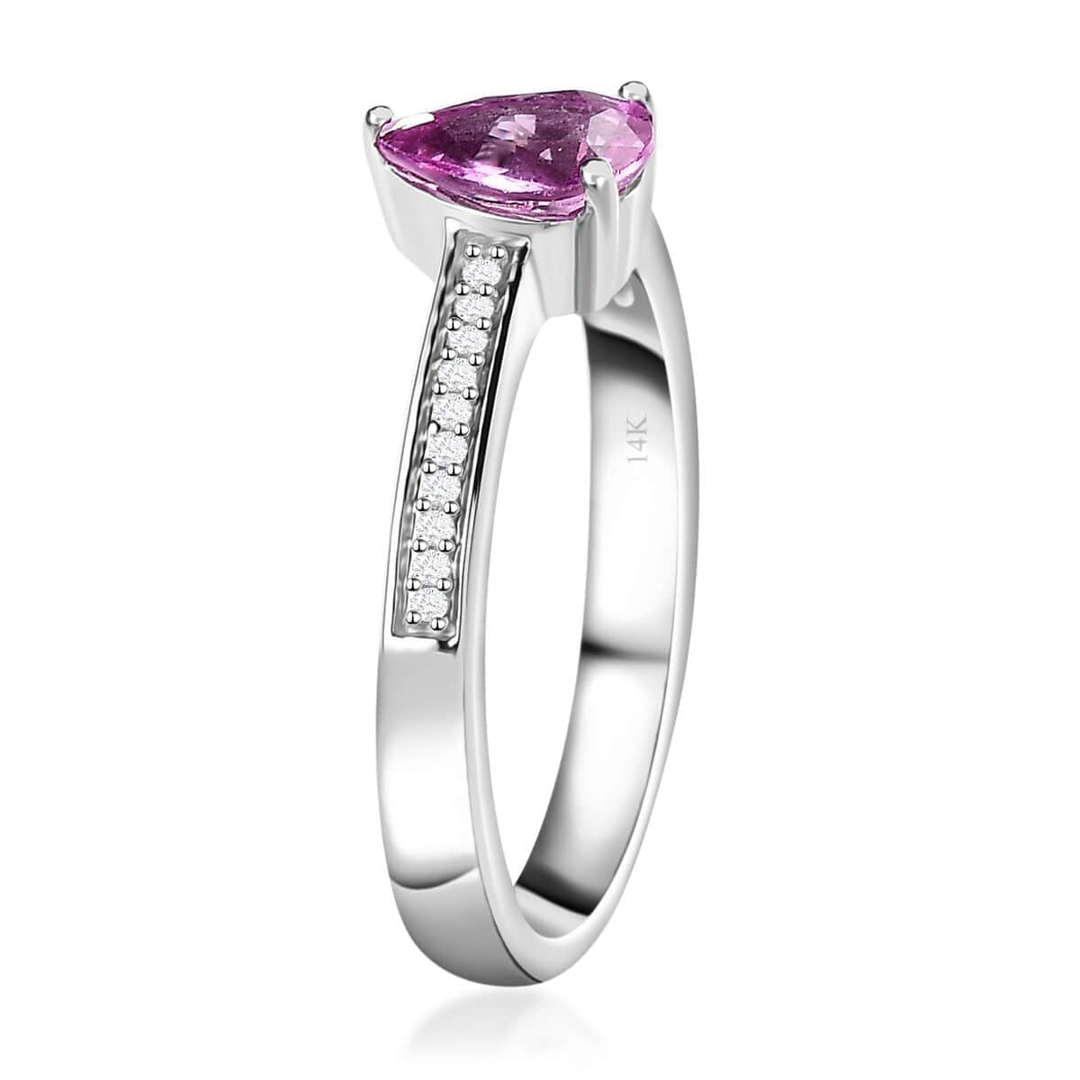 Luxoro AAA Natural Ceylon Pink Sapphire and G-H I2 Diamond 0.90 ctw Ring in 14K White Gold (Size 10.0) image number 3