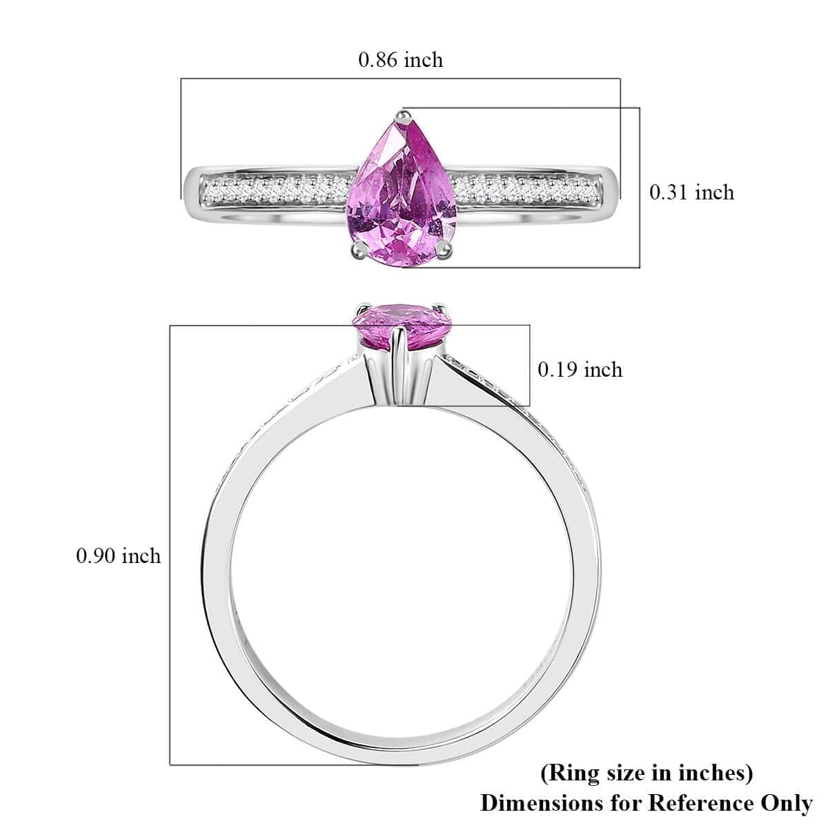 Luxoro AAA Natural Ceylon Pink Sapphire and G-H I2 Diamond 0.90 ctw Ring in 14K White Gold (Size 10.0) image number 5