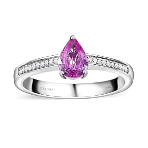 Luxoro AAA Natural Ceylon Pink Sapphire and G-H I2 Diamond 0.90 ctw Ring in 14K White Gold (Size 7.0)