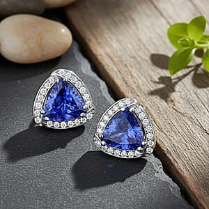 Certified & Appraised Rhapsody 950 Platinum AAAA Tanzanite and E-F VS Diamond Stud Earrings 4.75 Grams 4.00 ctw