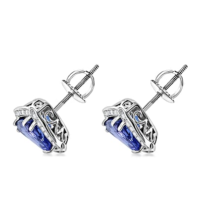 Certified & Appraised Rhapsody 950 Platinum AAAA Tanzanite and E-F VS Diamond Stud Earrings 4.75 Grams 4.00 ctw