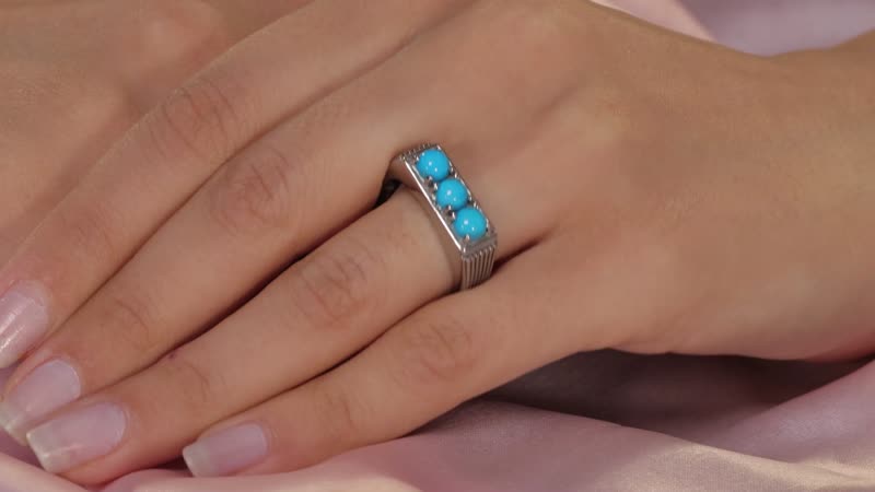 Sleeping Beauty Turquoise 3 Stone Ring in Stainless Steel (Size 10) 1.50 ctw