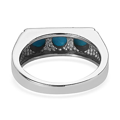 Value Buy Sleeping Beauty Turquoise 3 Stone Men's Ring in Stainless Steel (Size 10.0) 1.50 ctw