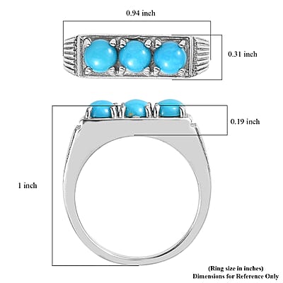 Value Buy Sleeping Beauty Turquoise 3 Stone Men's Ring in Stainless Steel (Size 10.0) 1.50 ctw
