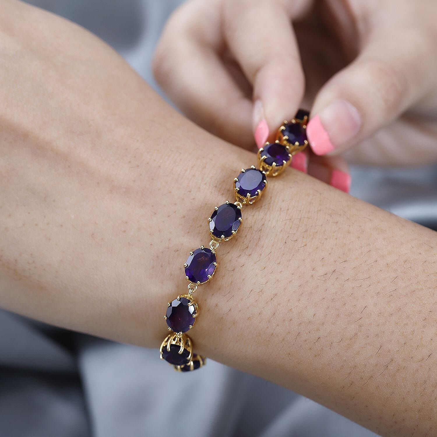 African Amethyst Bracelet in Vermeil Yellow Gold Over Sterling Silver (7.25 In) 27.40 ctw