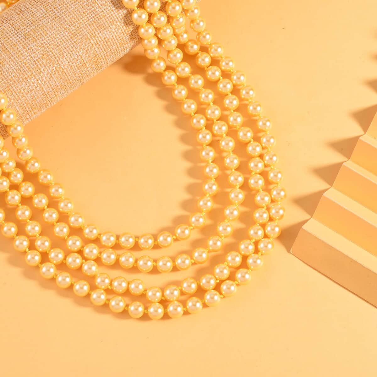 Golden Color Shell Pearl Endless Necklace 100 Inches image number 1