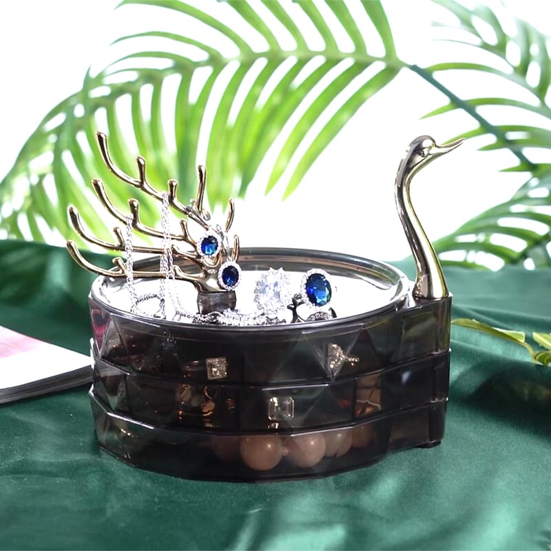 Black Color Swan Shaped 3 Layer Scratch Resistant Jewelry Box For Bracelet Earrings Necklace Pendant Rings (6.7x6.1x2.8)