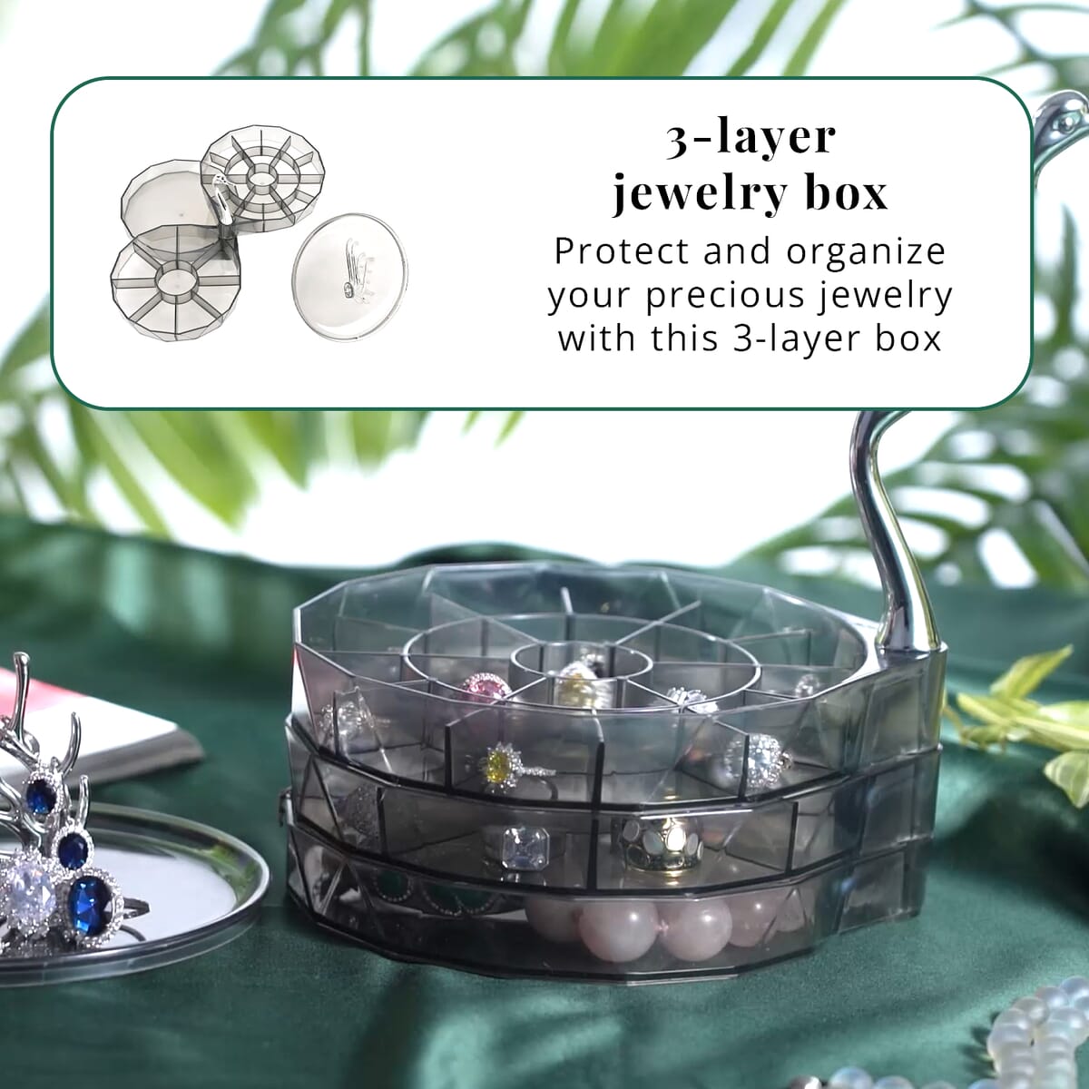 Gray Color Swan Shaped 3 Layer Scratch Resistant Jewelry Box For Bracelet Earrings Necklace Pendant Rings (6.7x6.1x2.8) image number 2