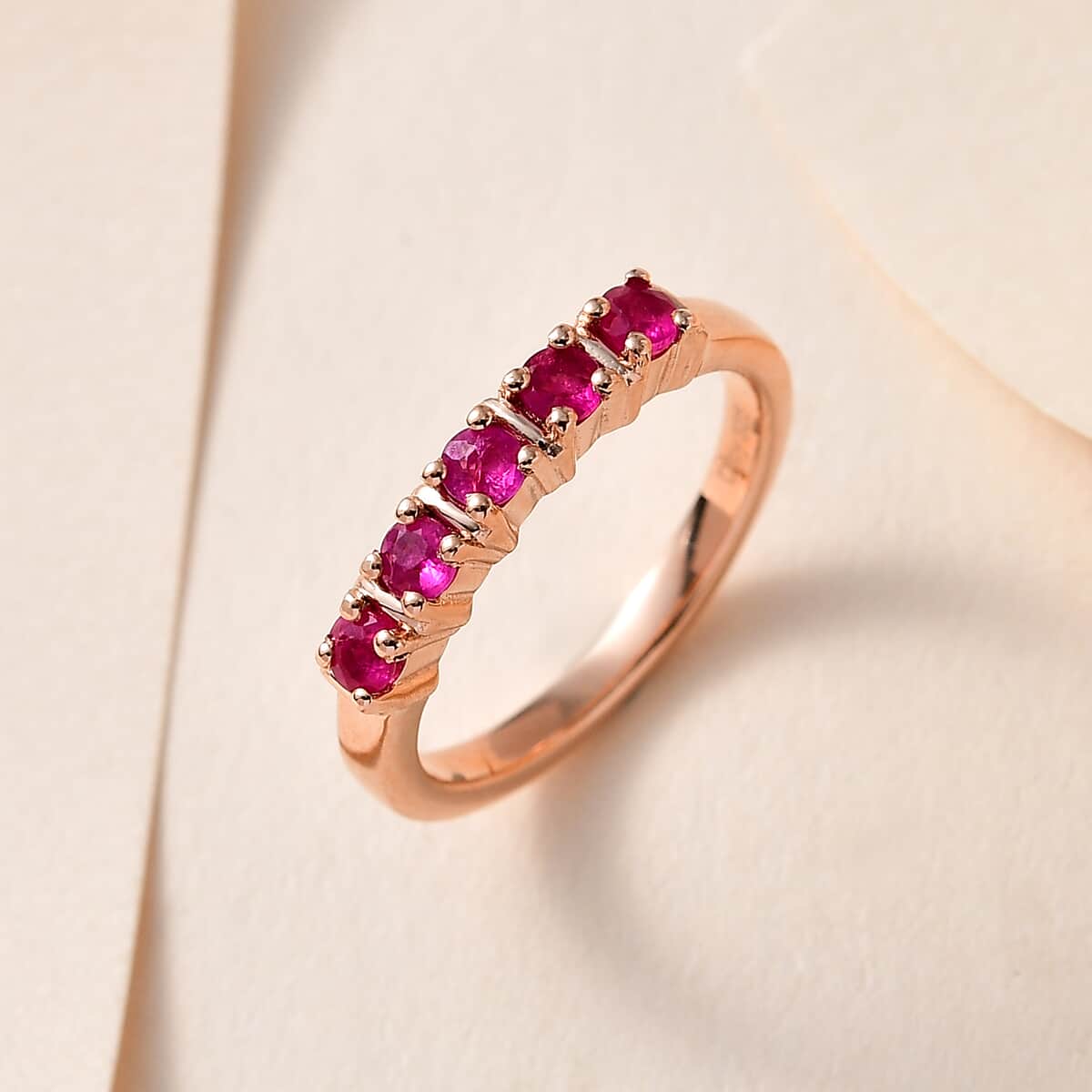 Premium Montepuez Ruby 5 Stone Ring in Vermeil Rose Gold Over Sterling Silver 0.40 ctw image number 1