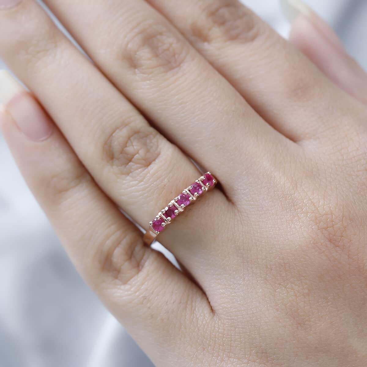 Premium Montepuez Ruby 5 Stone Ring in Vermeil Rose Gold Over Sterling Silver 0.40 ctw image number 2