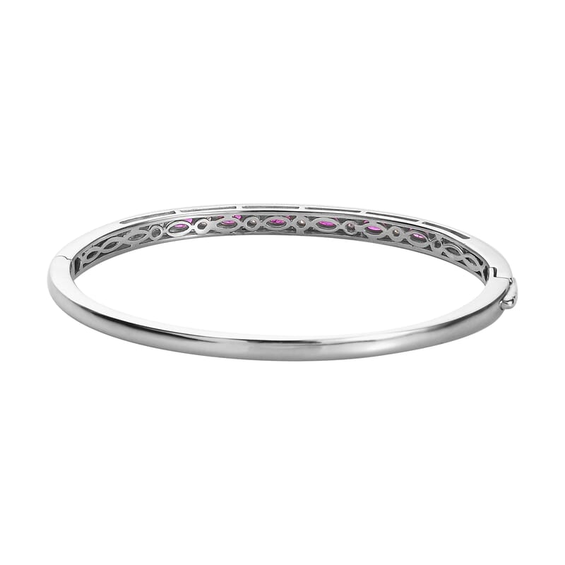 Premium Montepuez Ruby and Moissanite Bangle Bracelet in Platinum Over Sterling Silver (7.25 In) 2.35 ctw