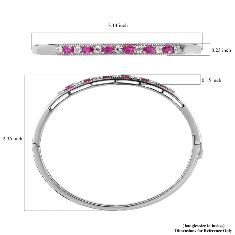 Premium Montepuez Ruby and Moissanite Bangle Bracelet in Platinum Over Sterling Silver (7.25 In) 2.35 ctw