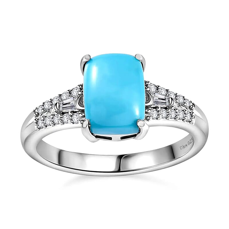Premium Sleeping Beauty Turquoise and Moissanite Ring in Platinum Over Sterling Silver (Size 5.0) 1.60 ctw