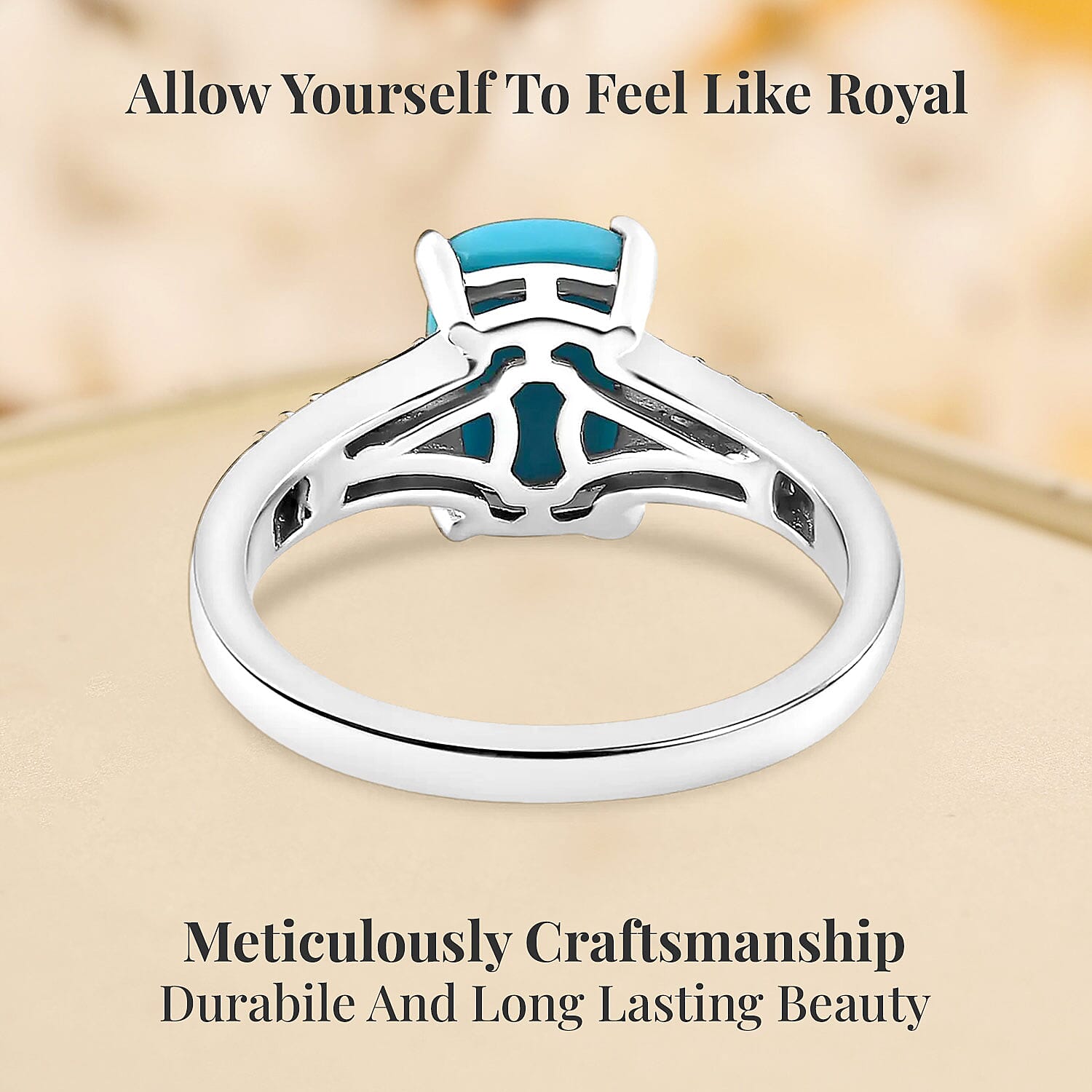 Premium Sleeping Beauty Turquoise and Moissanite Ring in Platinum Over Sterling Silver (Size 5.0) 1.60 ctw