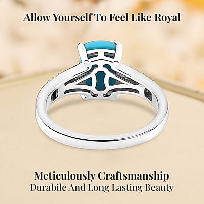 Premium Sleeping Beauty Turquoise and Moissanite Ring in Platinum Over Sterling Silver (Size 5.0) 1.60 ctw