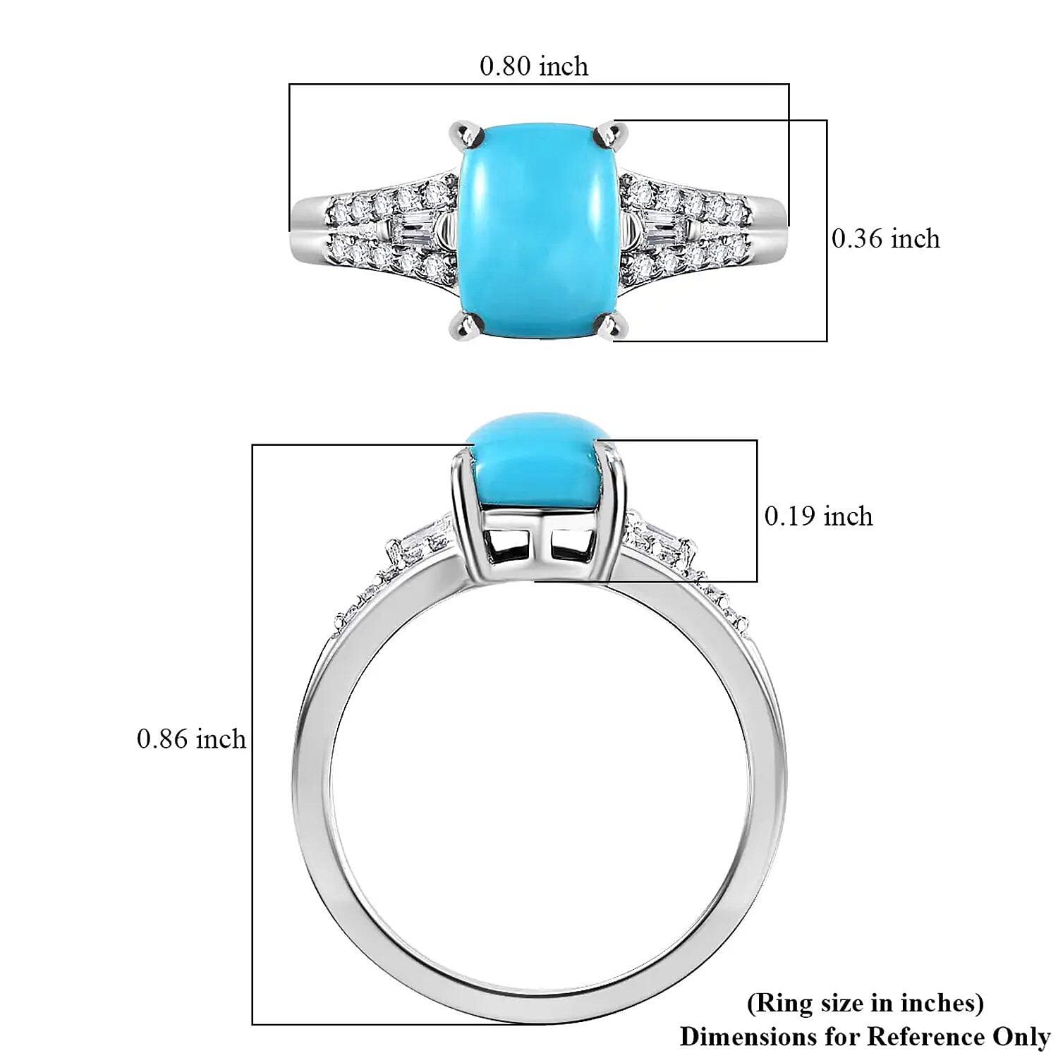 Premium Sleeping Beauty Turquoise and Moissanite Ring in Platinum Over Sterling Silver (Size 5.0) 1.60 ctw