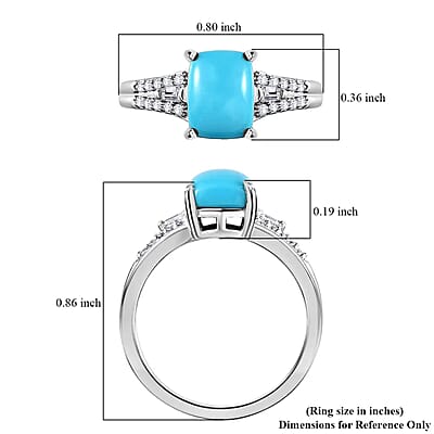 Premium Sleeping Beauty Turquoise and Moissanite Ring in Platinum Over Sterling Silver (Size 5.0) 1.60 ctw