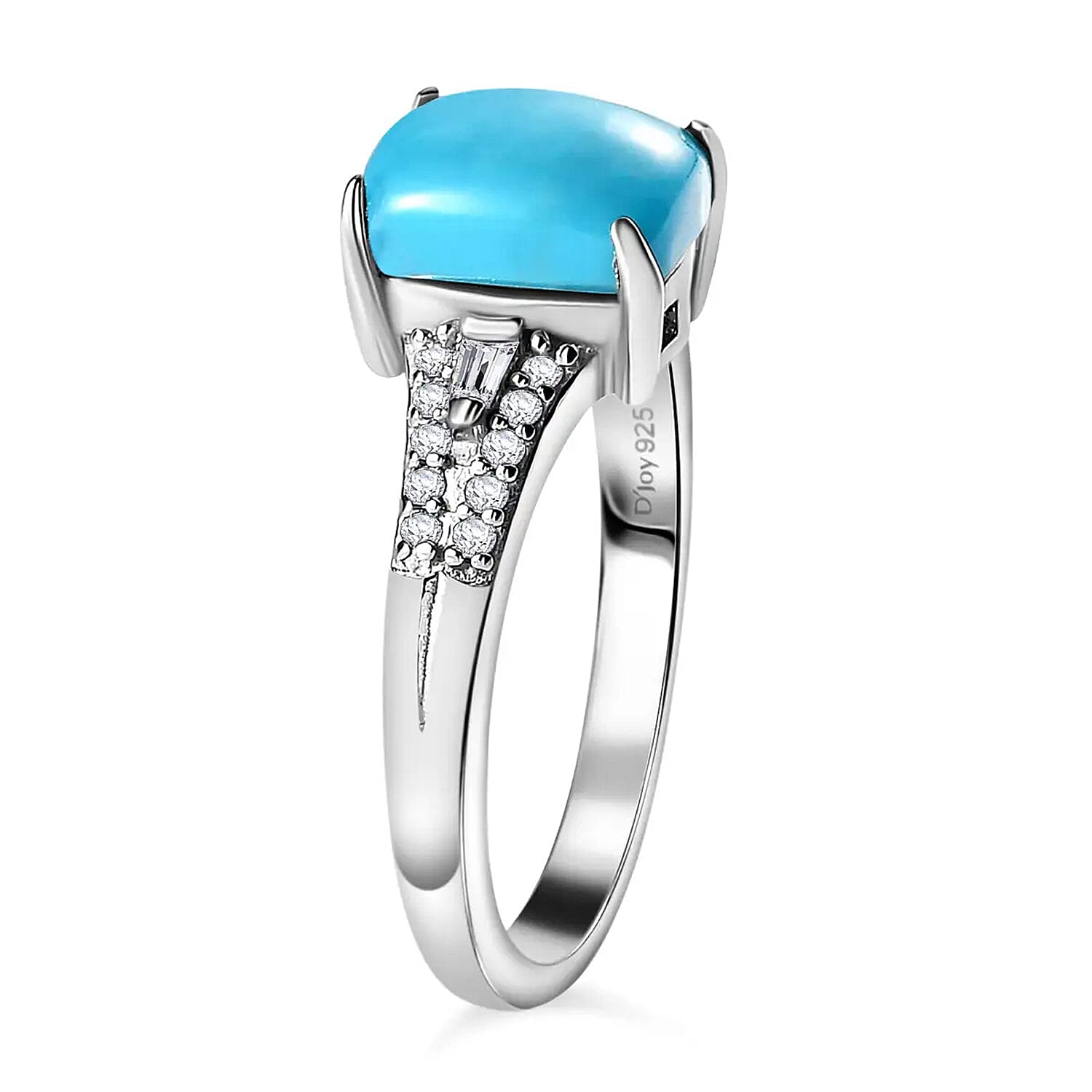 Premium Sleeping Beauty Turquoise and Moissanite Ring in Platinum Over Sterling Silver (Size 5.0) 1.60 ctw
