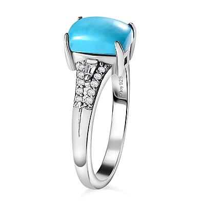 Premium Sleeping Beauty Turquoise and Moissanite Ring in Platinum Over Sterling Silver (Size 5.0) 1.60 ctw