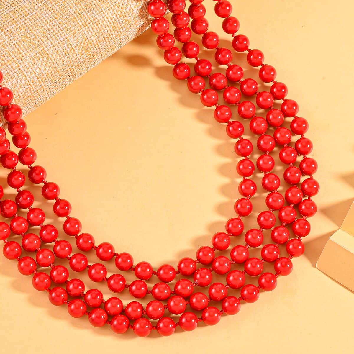 Red Color Shell Pearl Endless Necklace 100 Inches image number 1