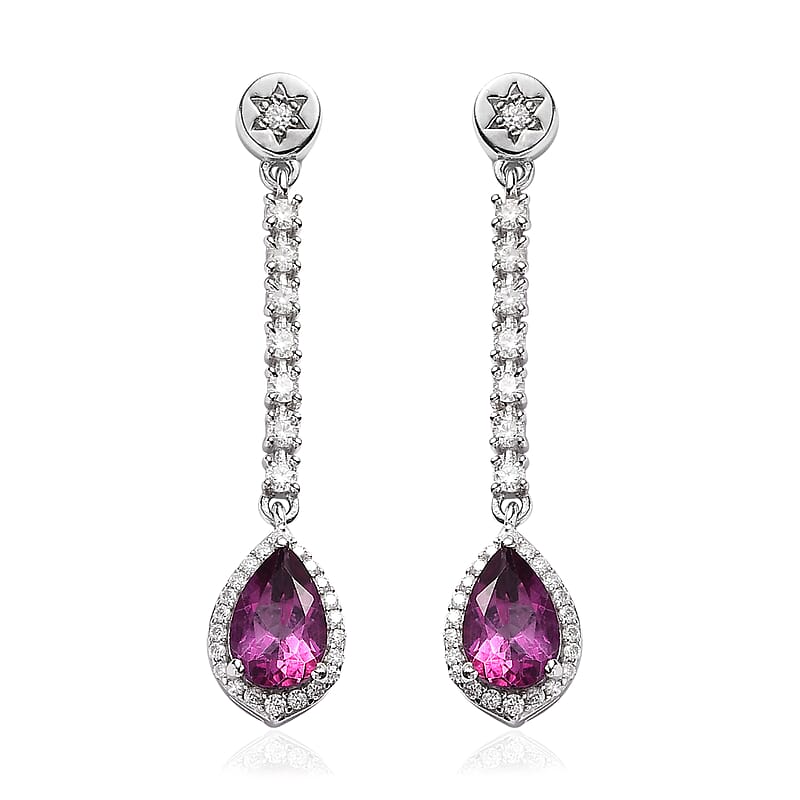 Pure Pink Mystic Topaz and Moissanite Celestial Drop Earrings in Platinum Over Sterling Silver 4.25 ctw
