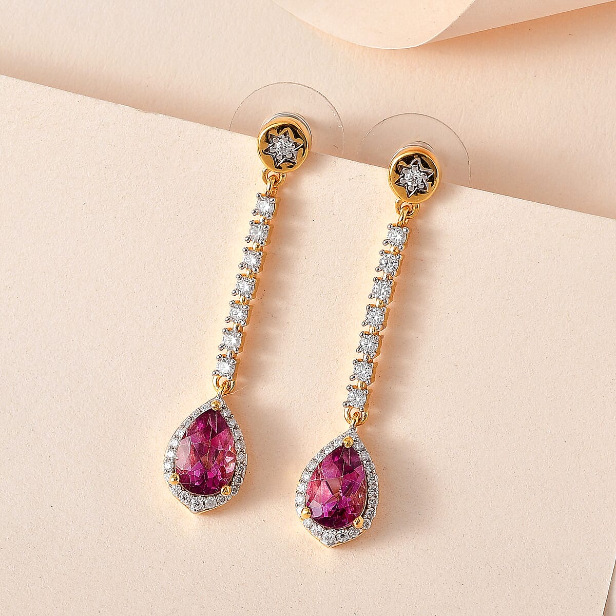Pure Pink Mystic Topaz and Moissanite Celestial Drop Earrings in Vermeil Yellow Gold Over Sterling Silver 4.25 ctw image number 1