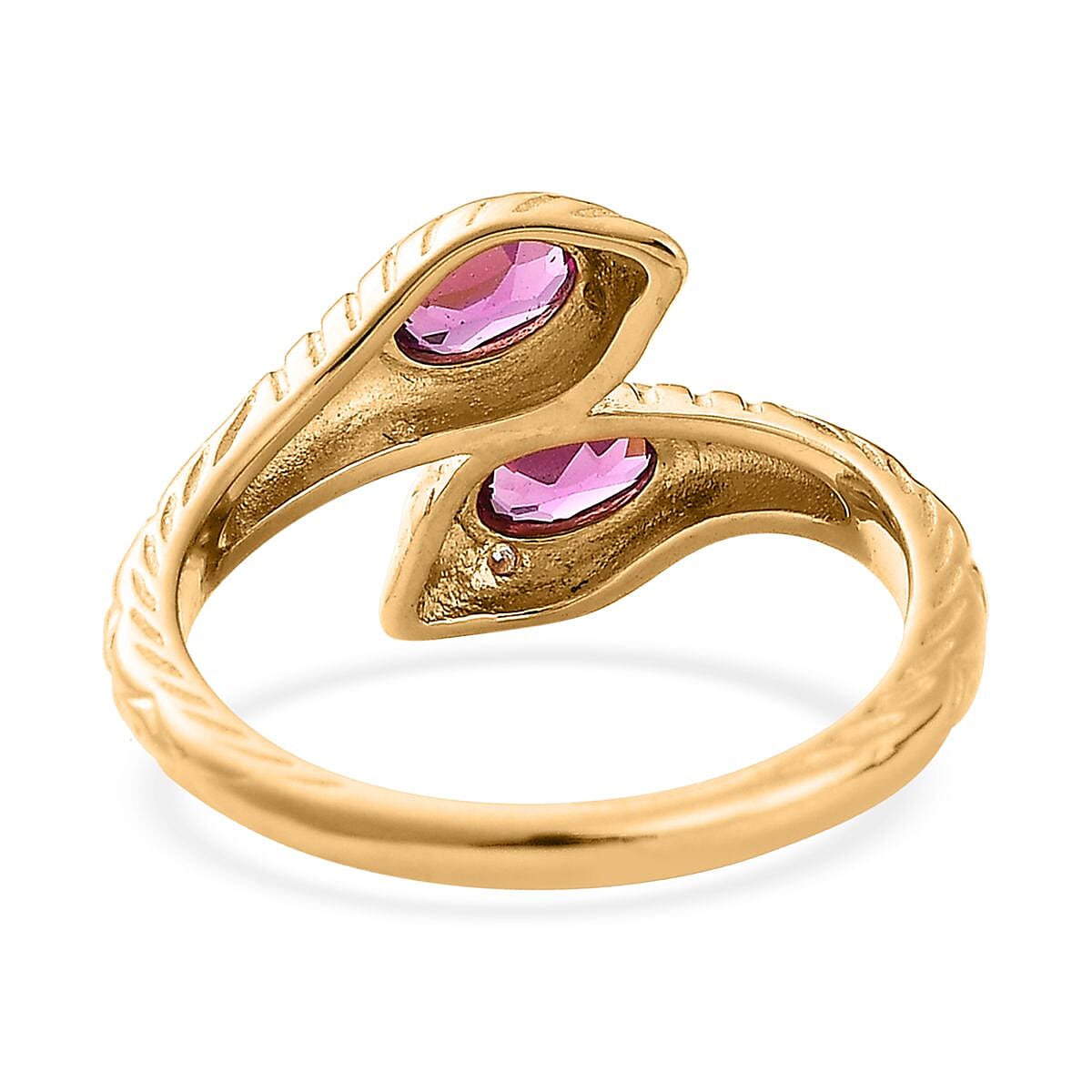 Purple Garnet and Moissanite Snake Bypass Ring in Vermeil Yellow Gold Over Sterling Silver (Size 10.0) 0.60 ctw