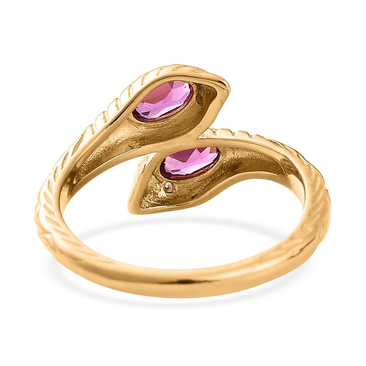 Purple Garnet and Moissanite Snake Bypass Ring in Vermeil Yellow Gold Over Sterling Silver (Size 10.0) 0.60 ctw image number 4