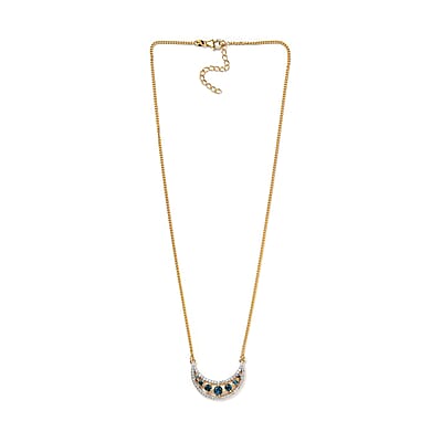 London Blue Topaz and Moissanite Celestial Crescent Moon Necklace 18 Inches in Vermeil Yellow Gold Over Sterling Silver 2.70 ctw
