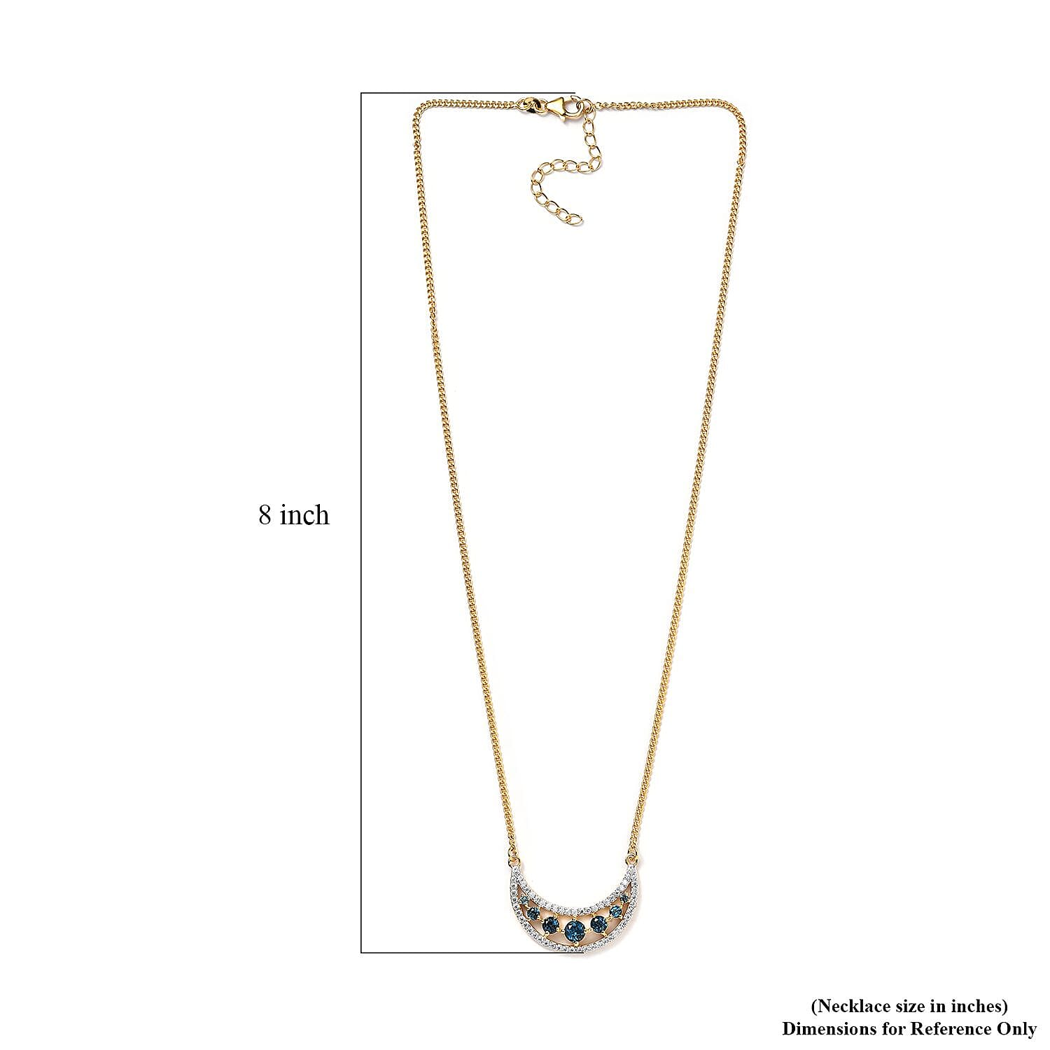 London Blue Topaz and Moissanite Celestial Crescent Moon Necklace 18 Inches in Vermeil Yellow Gold Over Sterling Silver 2.70 ctw