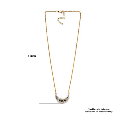 London Blue Topaz and Moissanite Celestial Crescent Moon Necklace 18 Inches in Vermeil Yellow Gold Over Sterling Silver 2.70 ctw