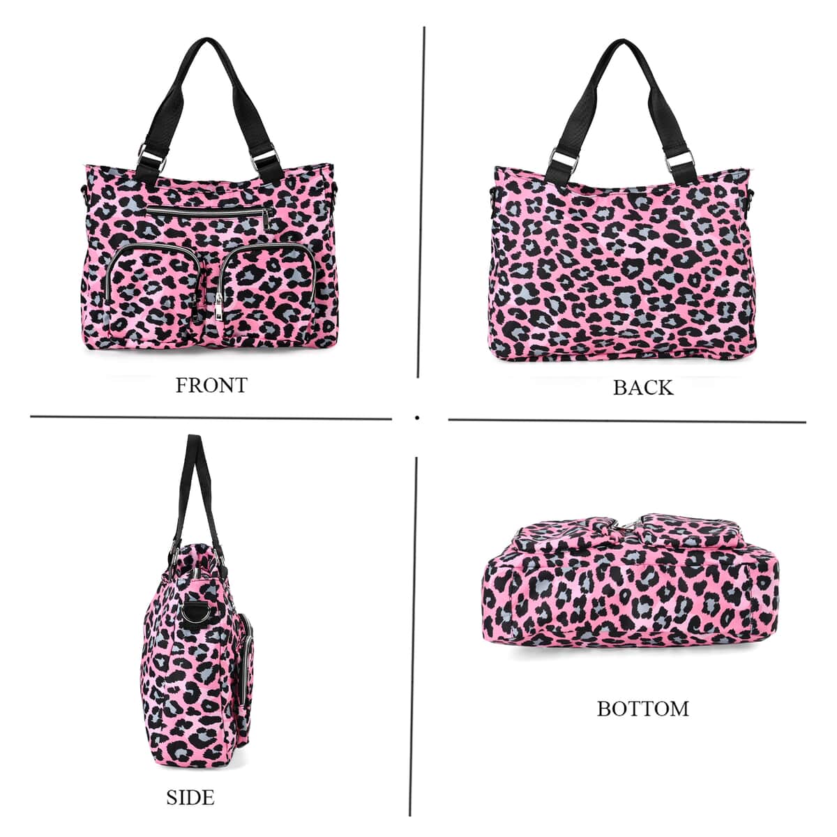 Pink and Gray Leopard Print Pattern CrossBody Bag For Women with Handle Drop Zipper Closure and Detachable Adjustable Shoulder Strap (14.6x3.9x10.6) image number 3