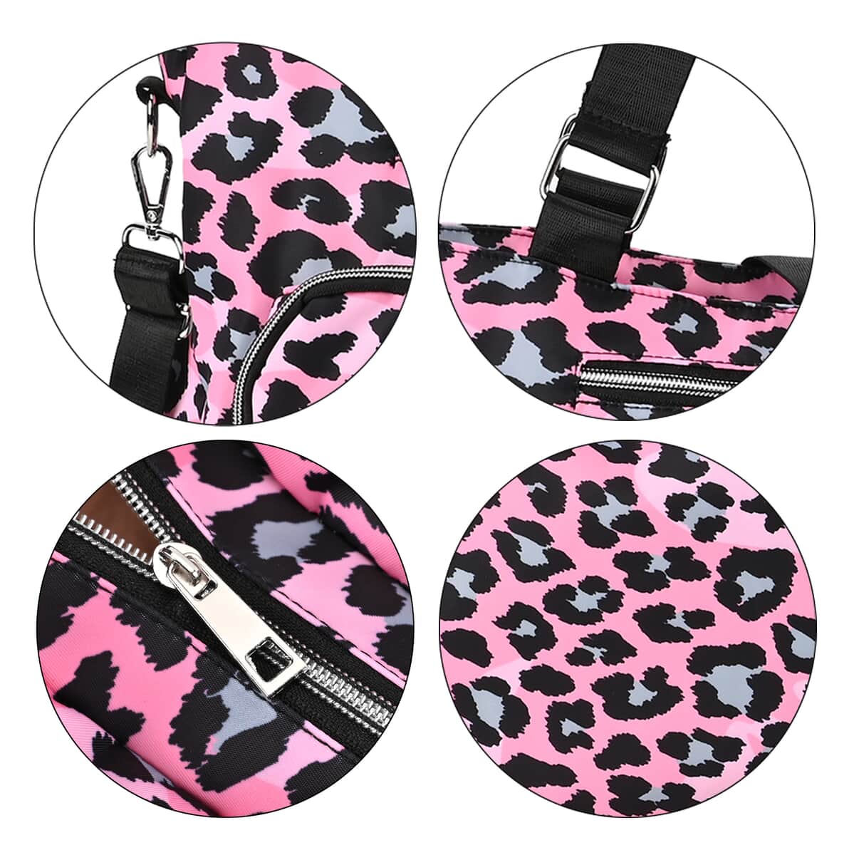 Pink and Gray Leopard Print Pattern CrossBody Bag For Women with Handle Drop Zipper Closure and Detachable Adjustable Shoulder Strap (14.6x3.9x10.6) image number 5