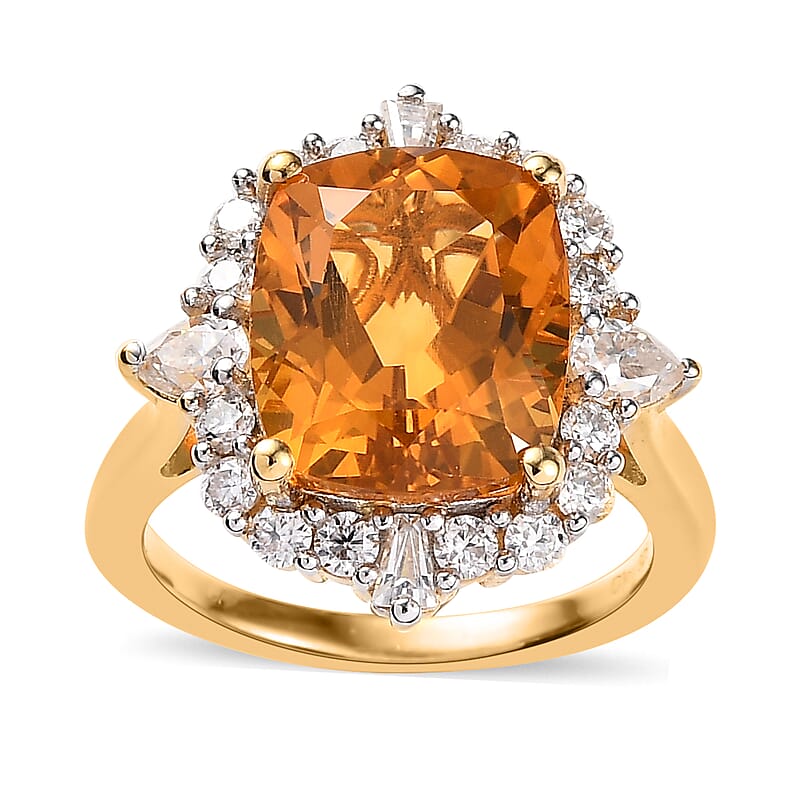Serra Gaucha Citrine, Moissanite Ring in Vermeil YG Over Sterling Silver (Size 10.0) 6.00 ctw