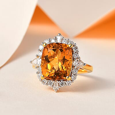 Serra Gaucha Citrine, Moissanite Ring in Vermeil YG Over Sterling Silver (Size 10.0) 6.00 ctw