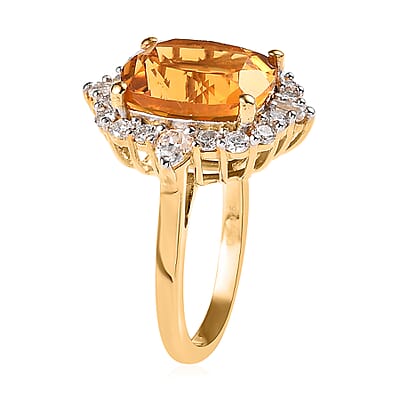 Serra Gaucha Citrine, Moissanite Ring in Vermeil YG Over Sterling Silver (Size 10.0) 6.00 ctw