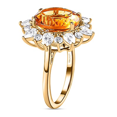 Premium Serra Gaucha Citrine, Moissanite Sunburst Ring in Vermeil YG Over Sterling Silver (Size 10.0) 6.30 ctw