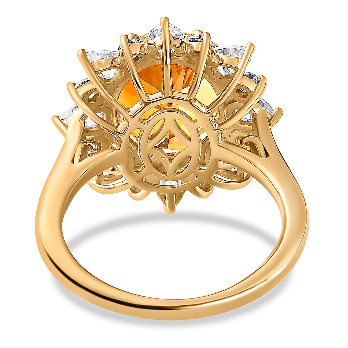 Premium Serra Gaucha Citrine, Moissanite Sunburst Ring in Vermeil YG Over Sterling Silver (Size 10.0) 6.30 ctw
