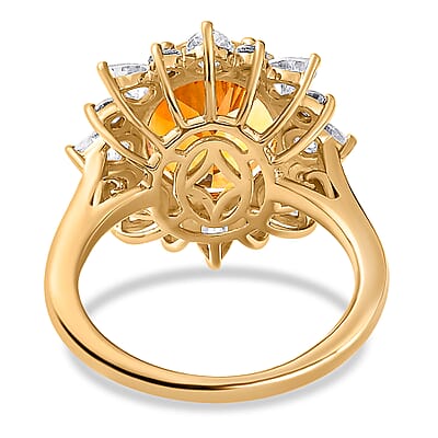 Premium Serra Gaucha Citrine, Moissanite Sunburst Ring in Vermeil YG Over Sterling Silver (Size 10.0) 6.30 ctw