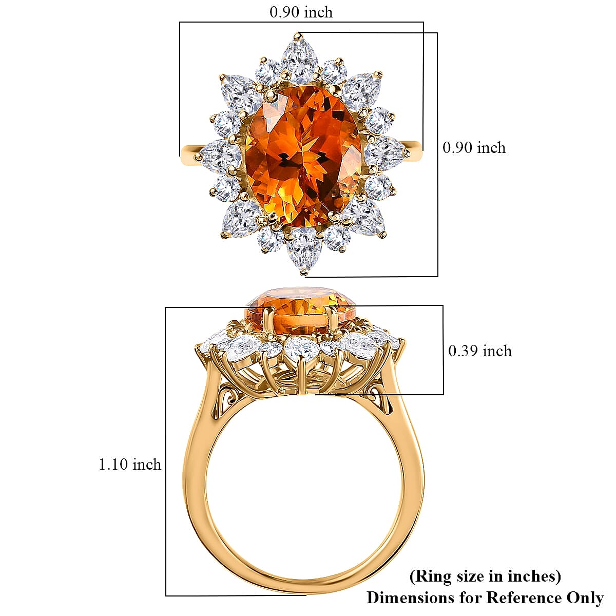 Premium Serra Gaucha Citrine, Moissanite Sunburst Ring in Vermeil YG Over Sterling Silver (Size 10.0) 6.30 ctw