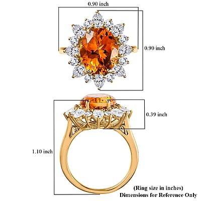 Premium Serra Gaucha Citrine, Moissanite Sunburst Ring in Vermeil YG Over Sterling Silver (Size 10.0) 6.30 ctw