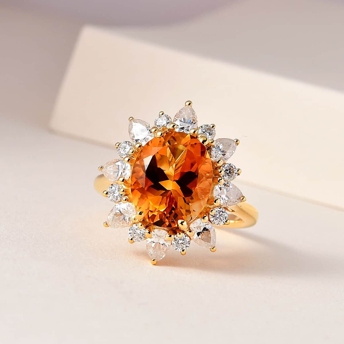 Premium Serra Gaucha Citrine and Moissanite Sunburst Ring in Vermeil Yellow Gold Over Sterling Silver (Size 9.0) 6.30 ctw image number 1